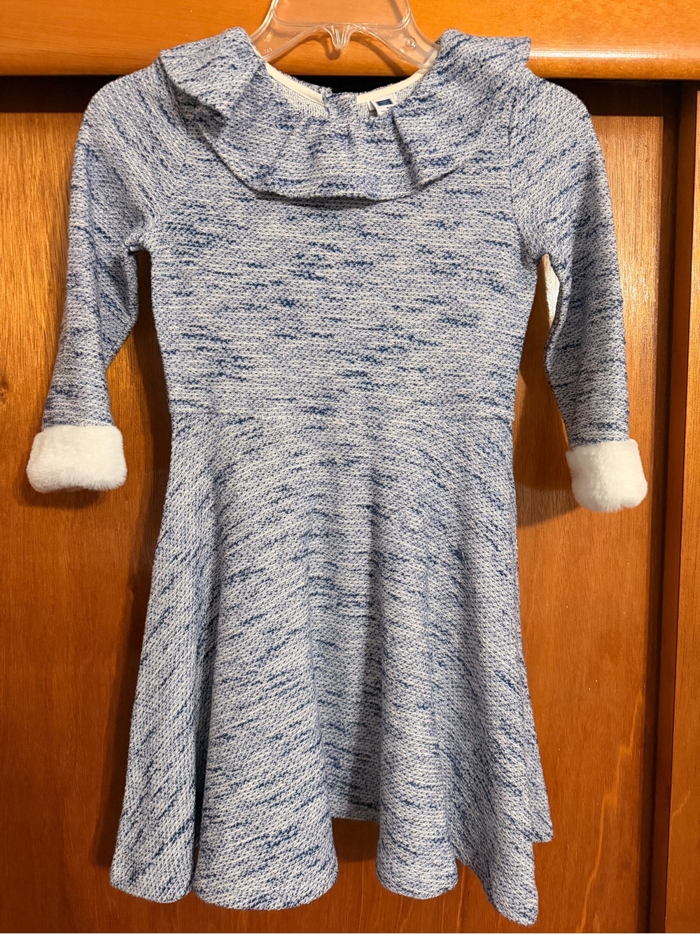 Janie and Jack Girls Blue Heathered Knit Dress with Faux Fur Cuffs size 8